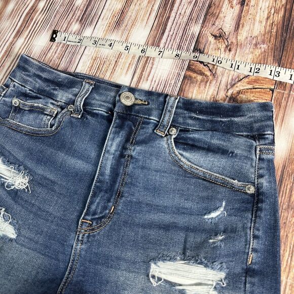 American Eagle CURVY HI RISE SHORTIE Size 4 Denim Cut Off Jean Micro Shorts 26x2 - Picture 3 of 10